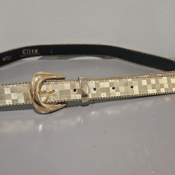 ELITE Fresno Vintage Gold metallic checkered belt. Size L - Picture 3 of 9